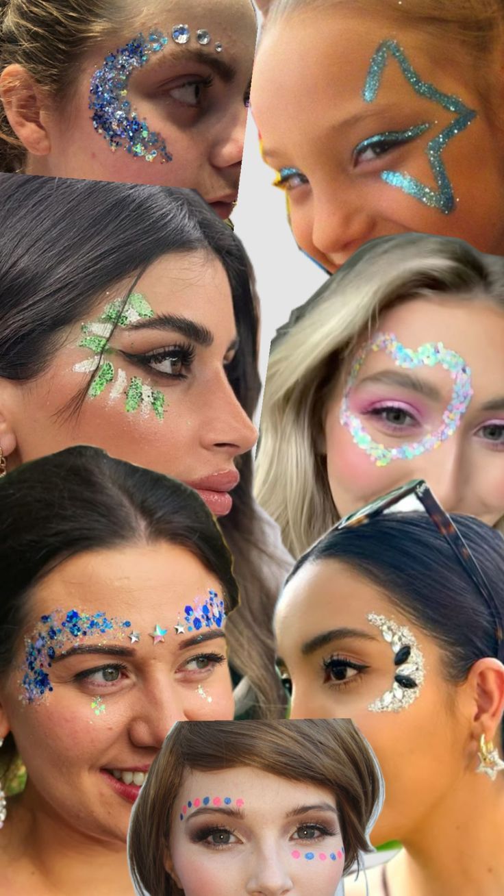 Glitter y piedras en el rostro