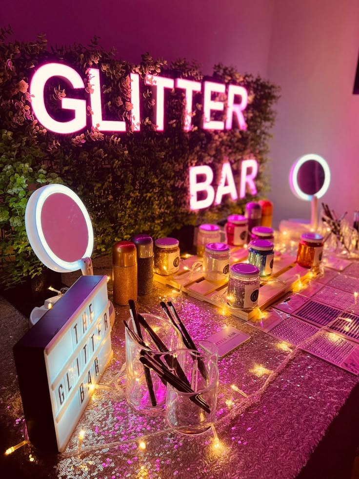 Stand Glitter Bar con luces neon